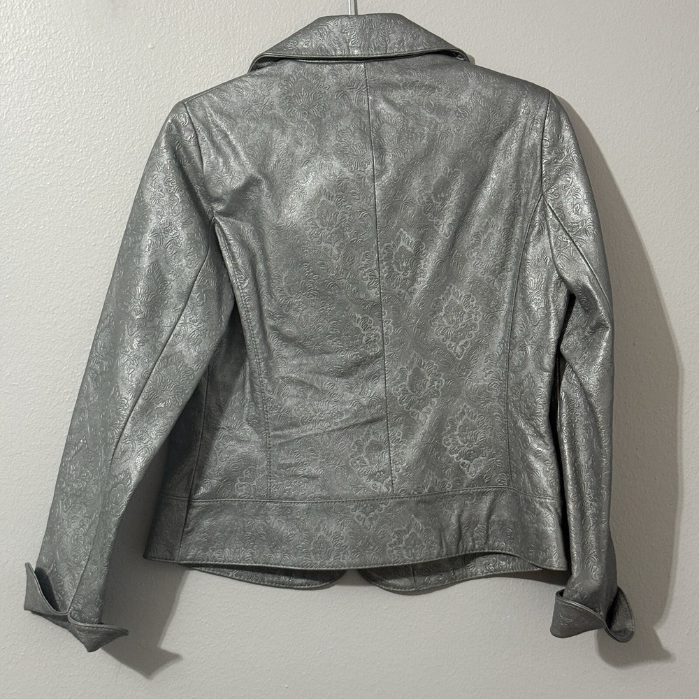 Vtg Womens leather blazer jacket S Textured Steampunk Coat Gunmetal Western Y2K - Picture 6 of 16